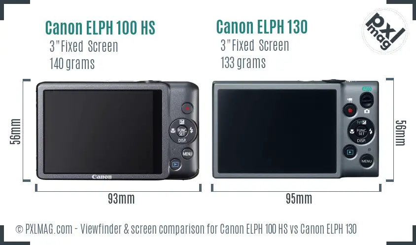 Canon ELPH 100 HS vs Canon ELPH 130 Screen and Viewfinder comparison