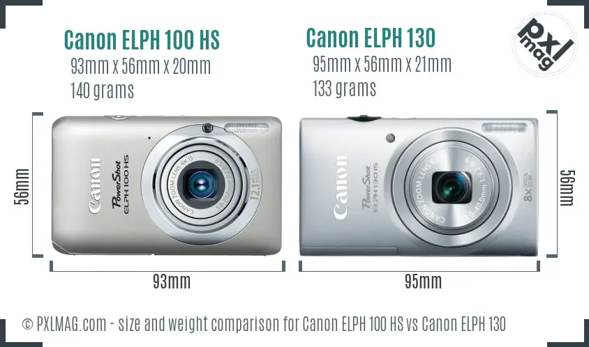 Canon ELPH 100 HS vs Canon ELPH 130 size comparison