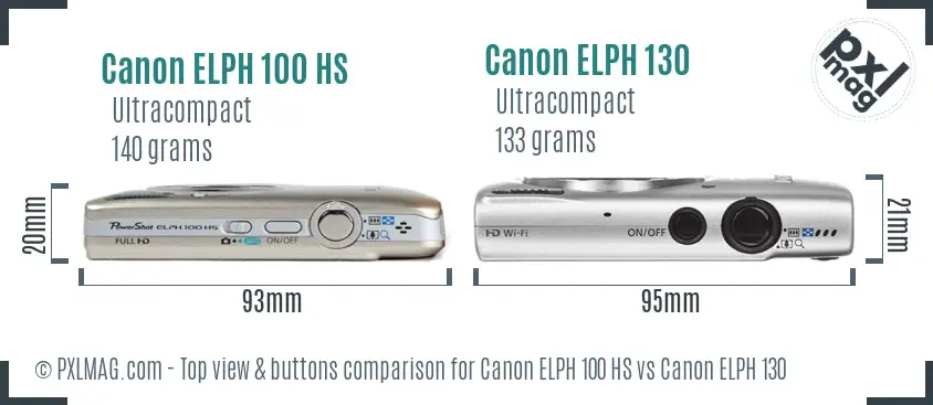 Canon ELPH 100 HS vs Canon ELPH 130 top view buttons comparison