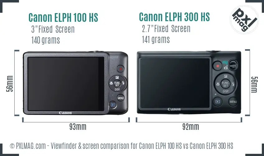 Canon ELPH 100 HS vs Canon ELPH 300 HS Screen and Viewfinder comparison