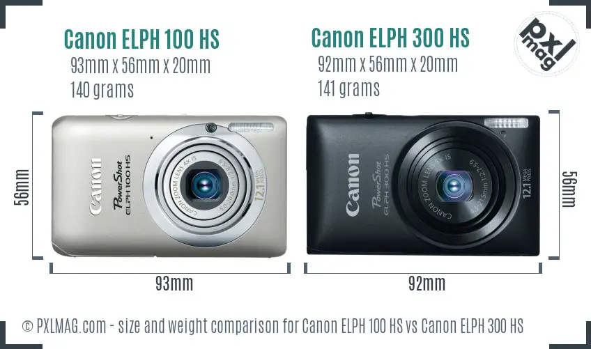 Canon ELPH 100 HS vs Canon ELPH 300 HS size comparison