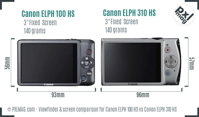 Canon ELPH 100 HS vs Canon ELPH 310 HS Screen and Viewfinder comparison
