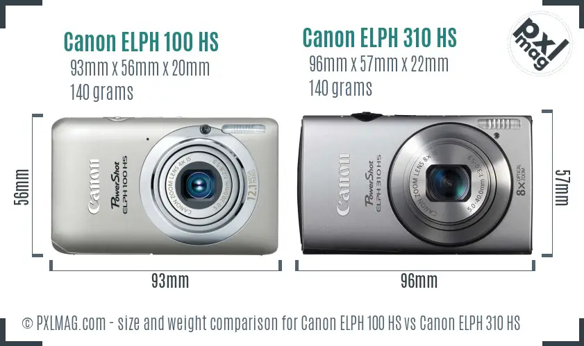 Canon ELPH 100 HS vs Canon ELPH 310 HS size comparison