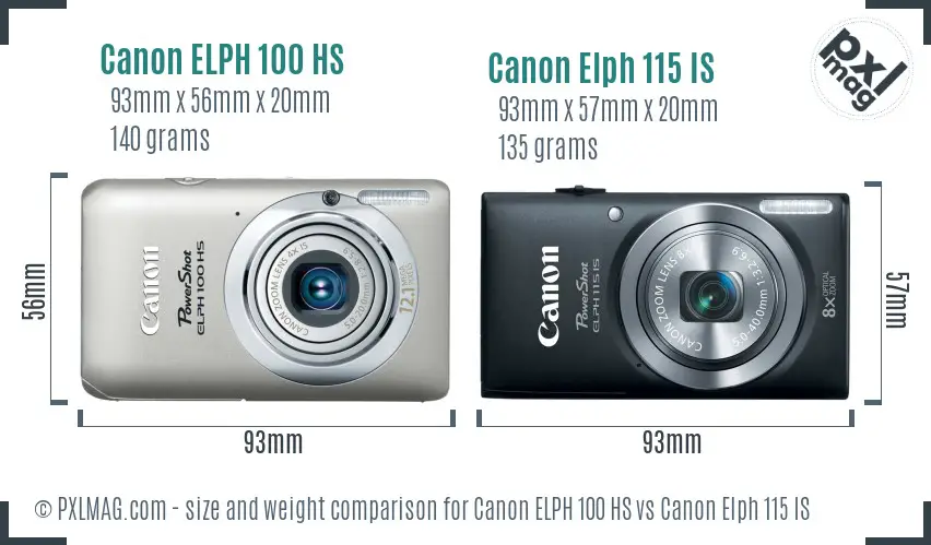 Canon ELPH 100 HS vs Canon Elph 115 IS size comparison