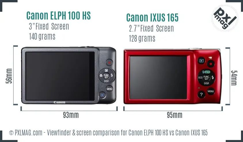 Canon ELPH 100 HS vs Canon IXUS 165 Screen and Viewfinder comparison