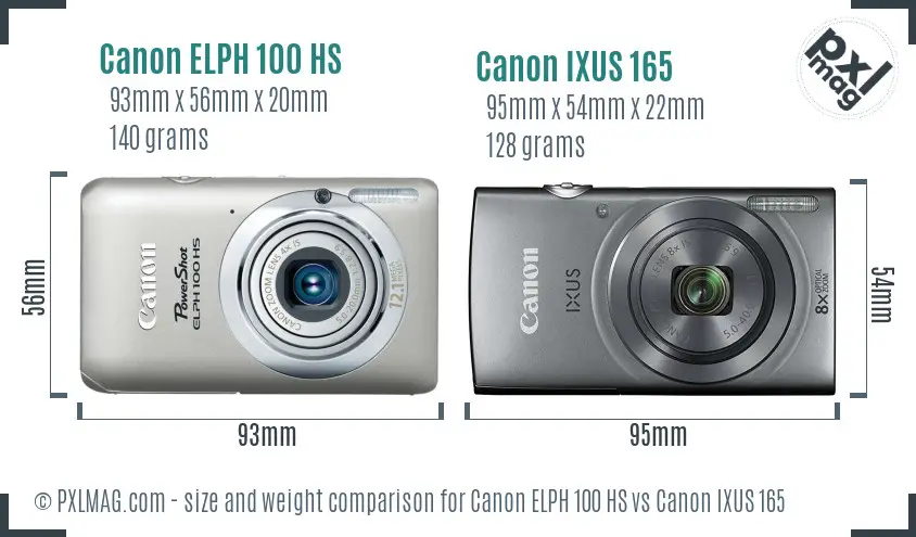 Canon ELPH 100 HS vs Canon IXUS 165 size comparison