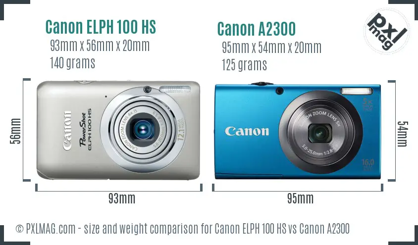 Canon ELPH 100 HS vs Canon A2300 size comparison Canon ELPH 100 HS vs Canon A2300 size comparison