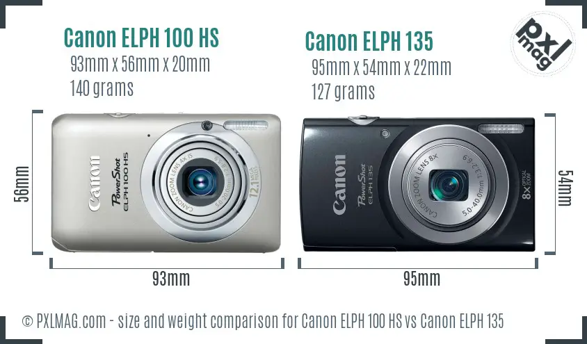 Canon ELPH 100 HS vs Canon ELPH 135 size comparison