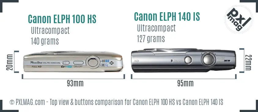 Canon ELPH 100 HS vs Canon ELPH 140 IS top view buttons comparison