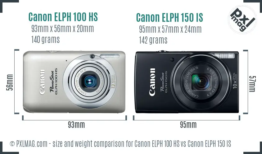 Canon ELPH 100 HS vs Canon ELPH 150 IS size comparison