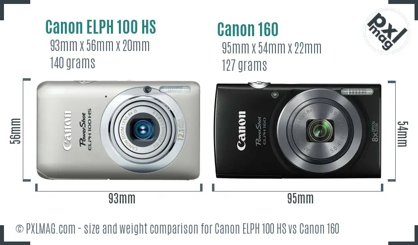 Canon ELPH 100 HS vs Canon 160 size comparison Canon ELPH 100 HS vs Canon 160 size comparison