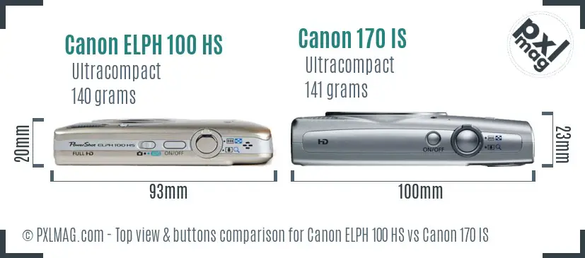Canon ELPH 100 HS vs Canon 170 IS top view buttons comparison