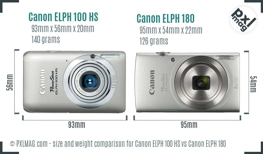 Canon ELPH 100 HS vs Canon ELPH 180 size comparison