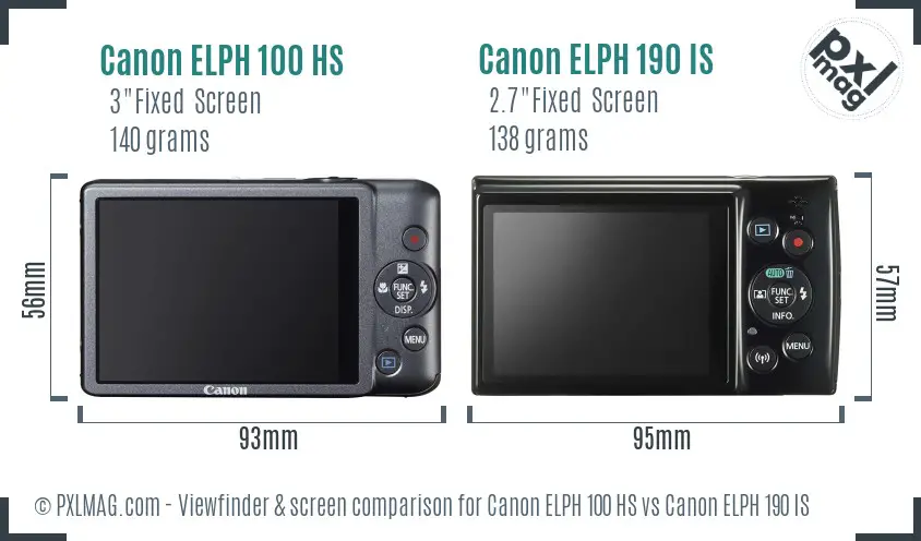 Canon ELPH 100 HS vs Canon ELPH 190 IS Screen and Viewfinder comparison