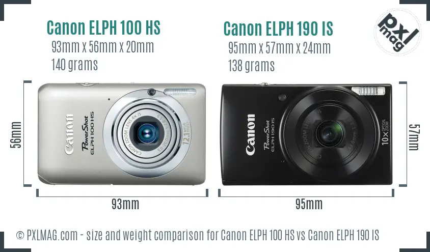 Canon ELPH 100 HS vs Canon ELPH 190 IS size comparison