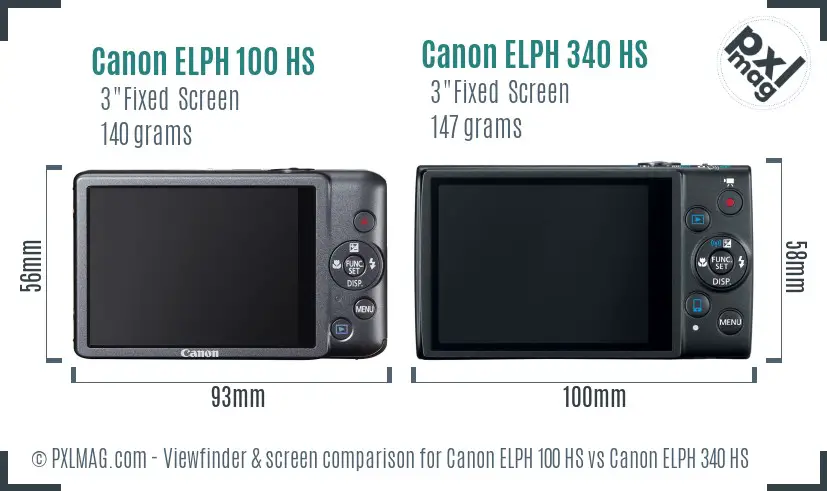 Canon ELPH 100 HS vs Canon ELPH 340 HS Screen and Viewfinder comparison