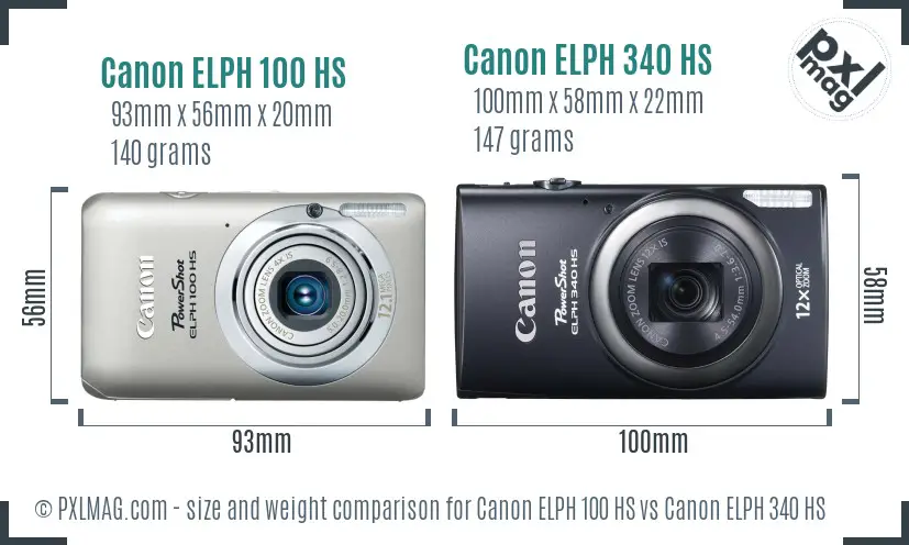 Canon ELPH 100 HS vs Canon ELPH 340 HS size comparison