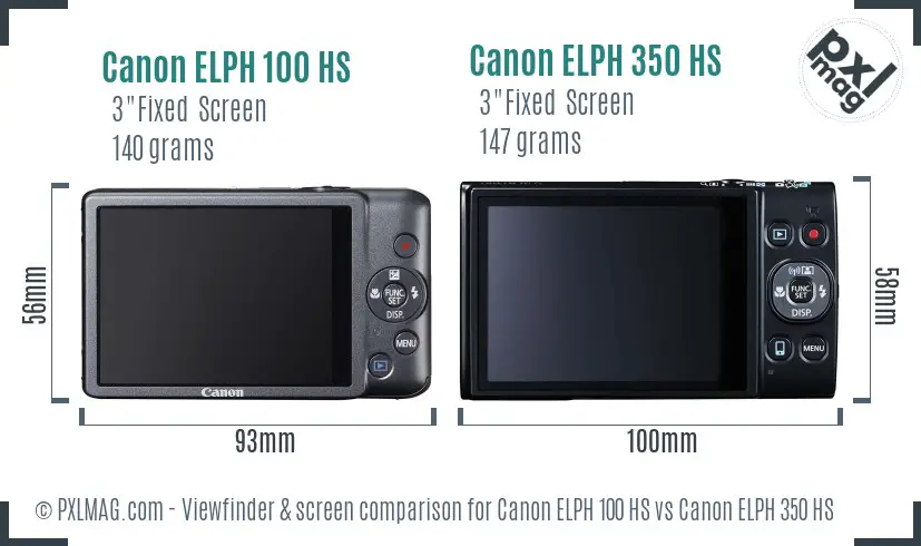 Canon ELPH 100 HS vs Canon ELPH 350 HS Screen and Viewfinder comparison