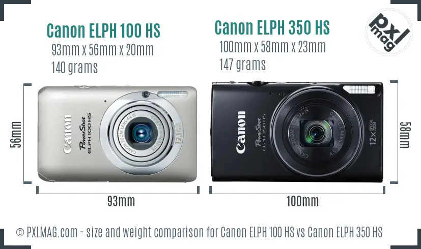 Canon ELPH 100 HS vs Canon ELPH 350 HS size comparison