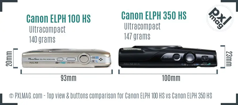 Canon ELPH 100 HS vs Canon ELPH 350 HS top view buttons comparison