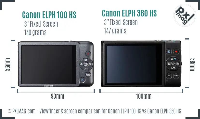 Canon ELPH 100 HS vs Canon ELPH 360 HS Screen and Viewfinder comparison