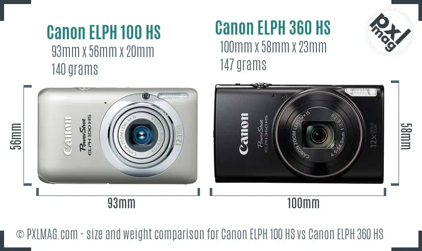 Canon ELPH 100 HS vs Canon ELPH 360 HS size comparison