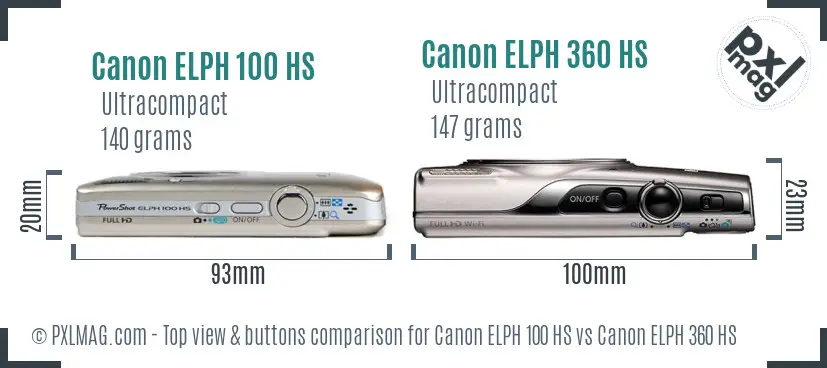 Canon ELPH 100 HS vs Canon ELPH 360 HS top view buttons comparison