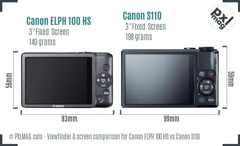 Canon ELPH 100 HS vs Canon S110 Screen and Viewfinder comparison Canon ELPH 100 HS vs Canon S110 Screen and Viewfinder comparison