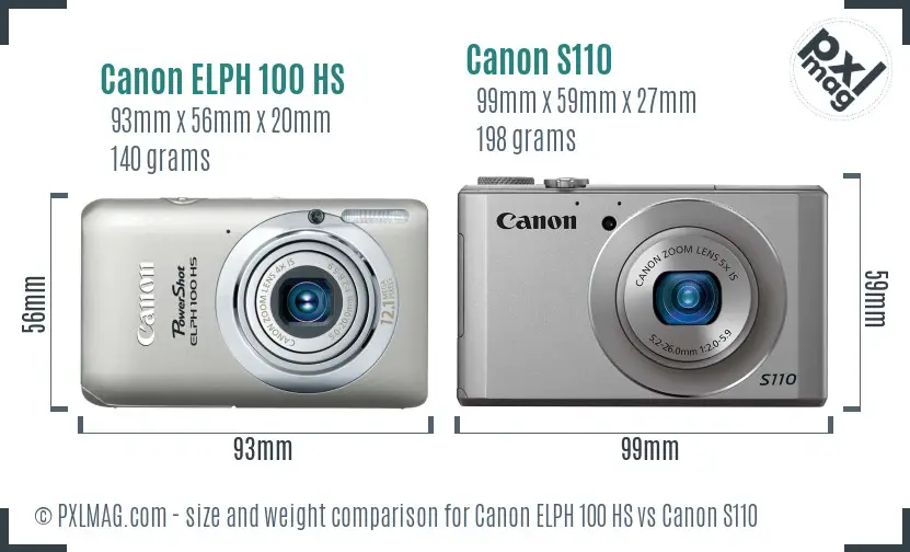 Canon ELPH 100 HS vs Canon S110 size comparison Canon ELPH 100 HS vs Canon S110 size comparison