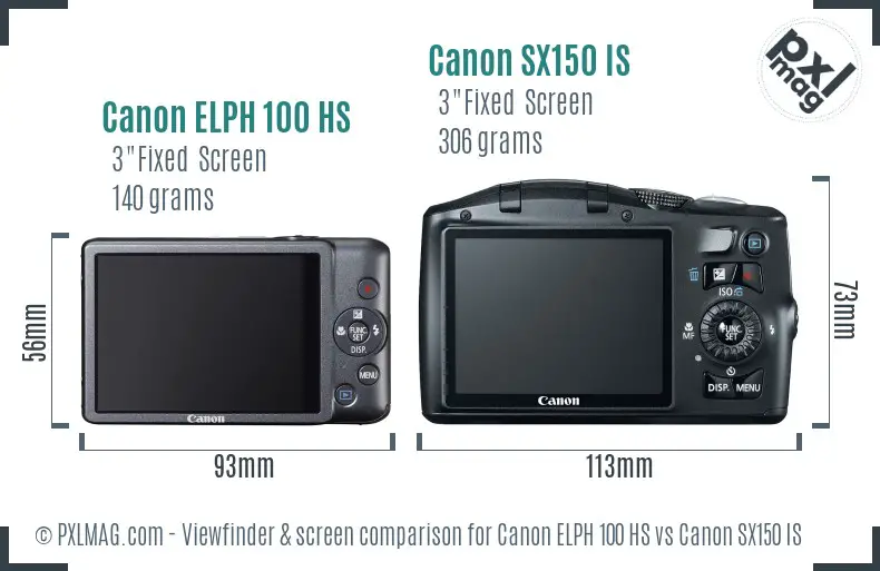 Canon ELPH 100 HS vs Canon SX150 IS Screen and Viewfinder comparison Canon ELPH 100 HS vs Canon SX150 IS Screen and Viewfinder comparison