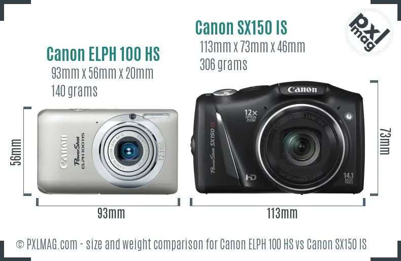 Canon ELPH 100 HS vs Canon SX150 IS size comparison Canon ELPH 100 HS vs Canon SX150 IS size comparison