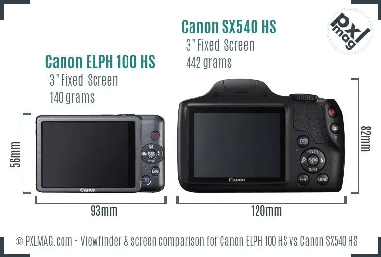 Canon ELPH 100 HS vs Canon SX540 HS Screen and Viewfinder comparison