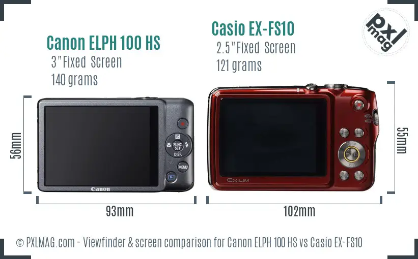 Canon ELPH 100 HS vs Casio EX-FS10 Screen and Viewfinder comparison