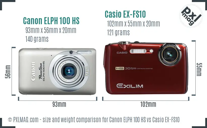 Canon ELPH 100 HS vs Casio EX-FS10 size comparison