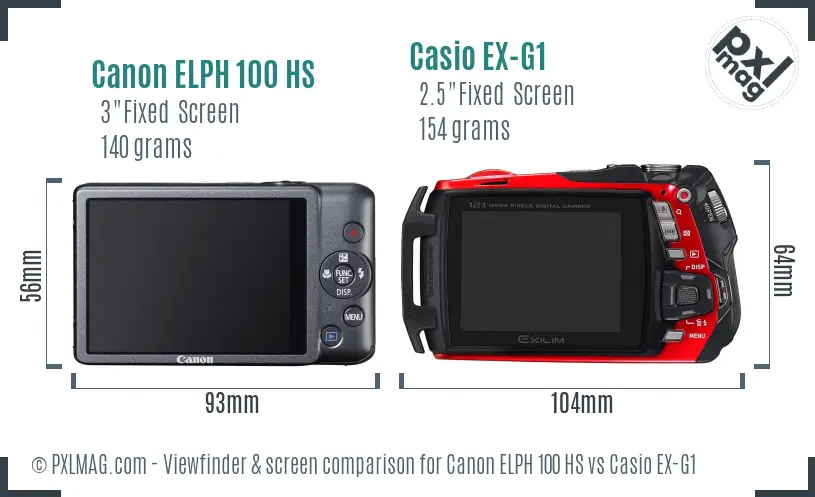 Canon ELPH 100 HS vs Casio EX-G1 Screen and Viewfinder comparison
