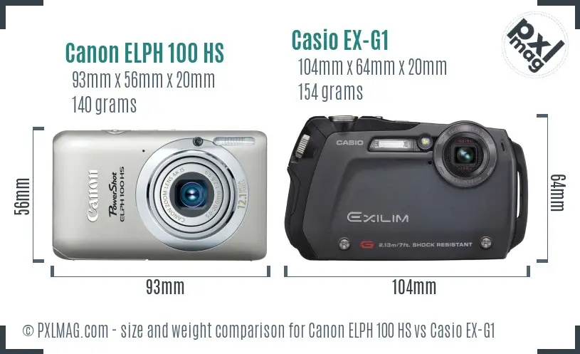 Canon ELPH 100 HS vs Casio EX-G1 size comparison