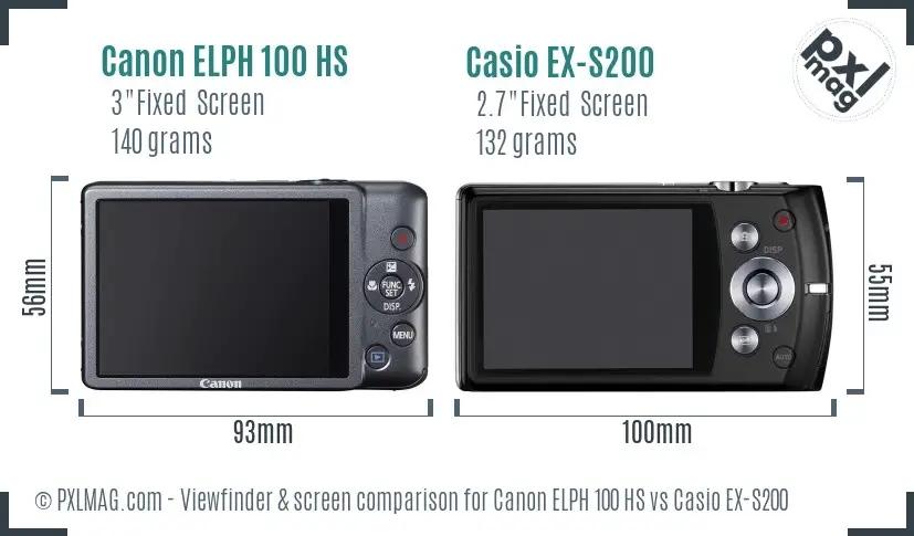Canon ELPH 100 HS vs Casio EX-S200 Screen and Viewfinder comparison