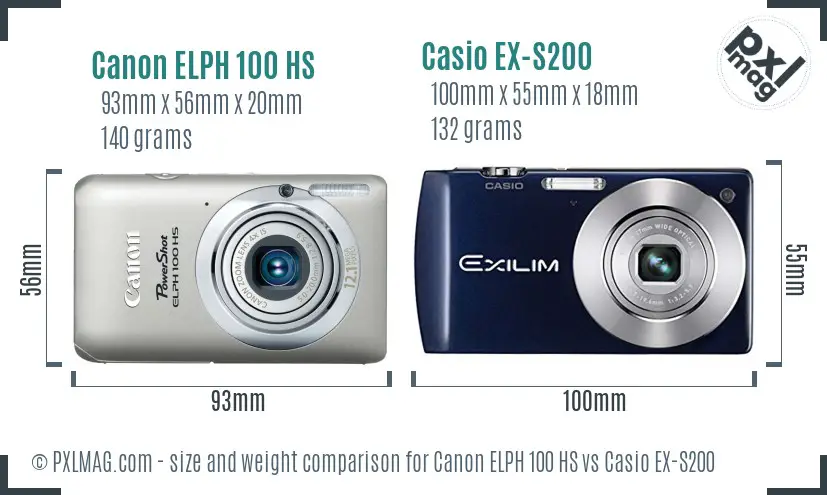 Canon ELPH 100 HS vs Casio EX-S200 size comparison
