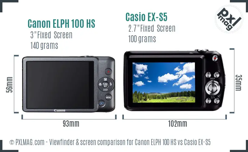 Canon ELPH 100 HS vs Casio EX-S5 Screen and Viewfinder comparison
