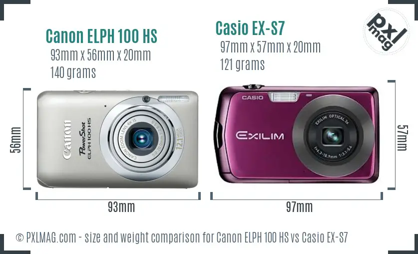 Canon ELPH 100 HS vs Casio EX-S7 size comparison