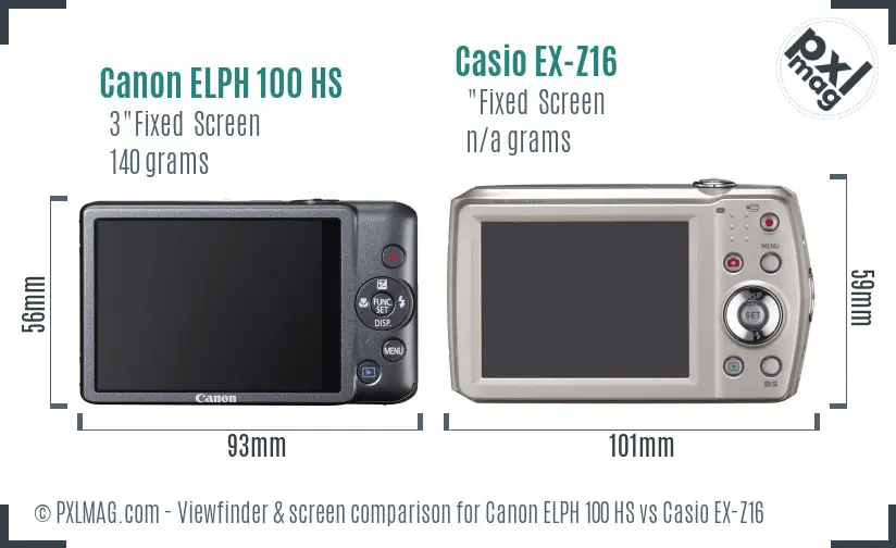 Canon ELPH 100 HS vs Casio EX-Z16 Screen and Viewfinder comparison Canon ELPH 100 HS vs Casio EX-Z16 Screen and Viewfinder comparison