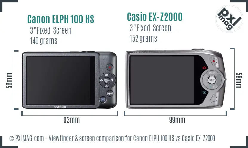 Canon ELPH 100 HS vs Casio EX-Z2000 Screen and Viewfinder comparison
