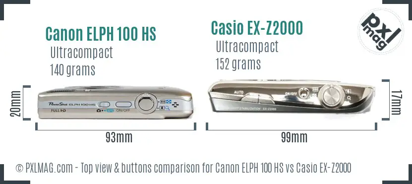 Canon ELPH 100 HS vs Casio EX-Z2000 top view buttons comparison
