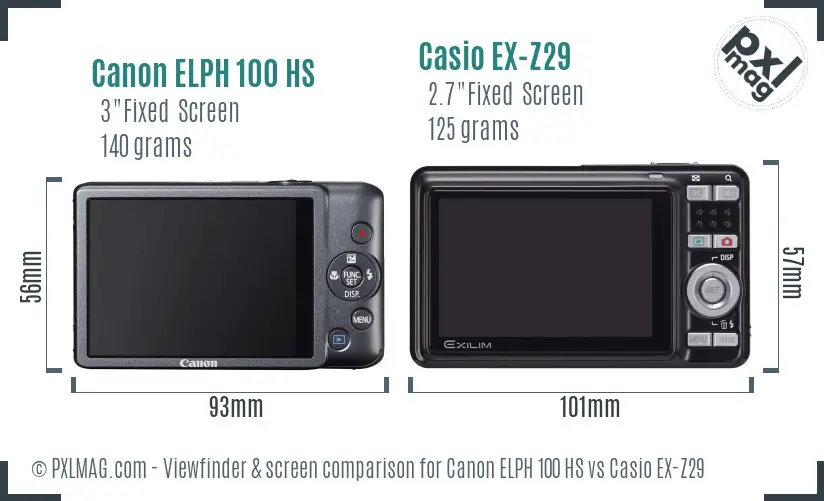 Canon ELPH 100 HS vs Casio EX-Z29 Screen and Viewfinder comparison Canon ELPH 100 HS vs Casio EX-Z29 Screen and Viewfinder comparison