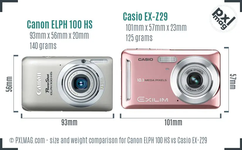 Canon ELPH 100 HS vs Casio EX-Z29 size comparison Canon ELPH 100 HS vs Casio EX-Z29 size comparison