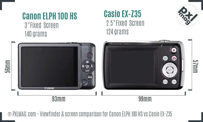 Canon ELPH 100 HS vs Casio EX-Z35 Screen and Viewfinder comparison