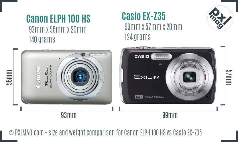 Canon ELPH 100 HS vs Casio EX-Z35 size comparison