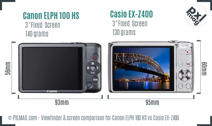 Canon ELPH 100 HS vs Casio EX-Z400 Screen and Viewfinder comparison