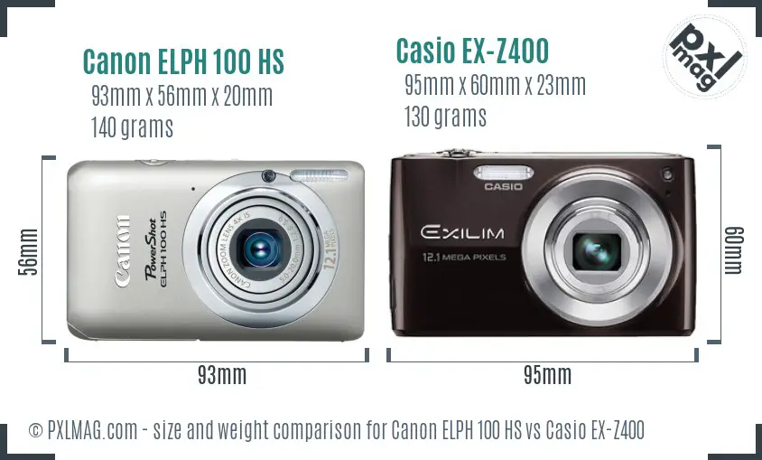 Canon ELPH 100 HS vs Casio EX-Z400 size comparison