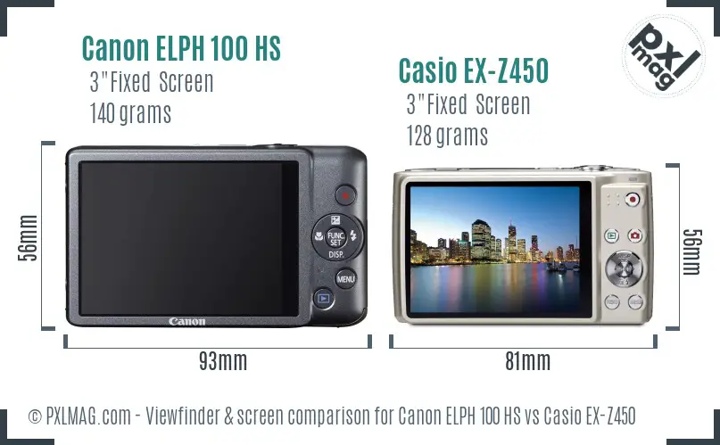 Canon ELPH 100 HS vs Casio EX-Z450 Screen and Viewfinder comparison